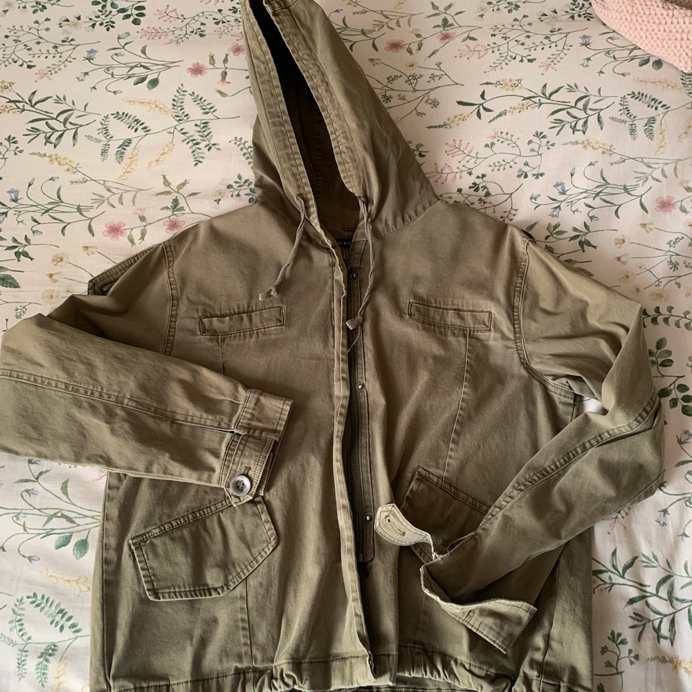 Brandy Melville Olive Green Hooded Utility Jacket